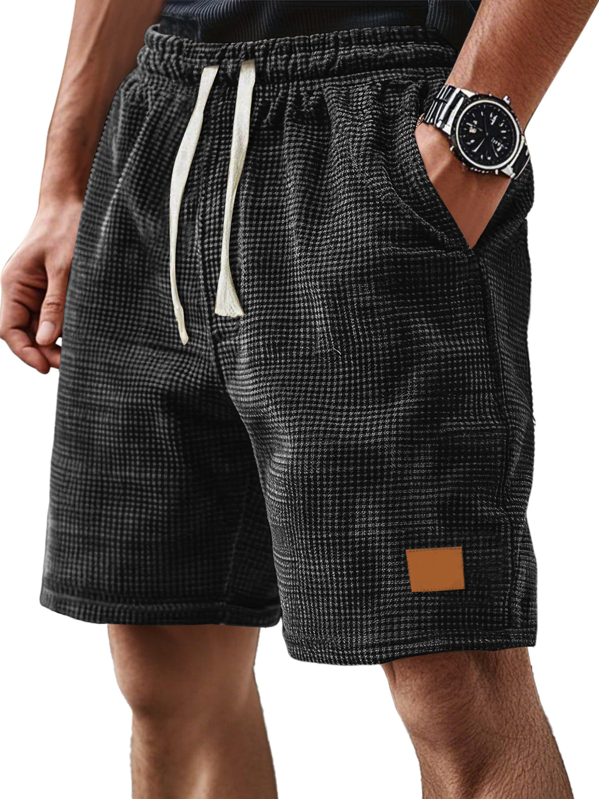 Men's Everyday Corduroy Waffle Casual Loose Drawstring Comfort Shorts