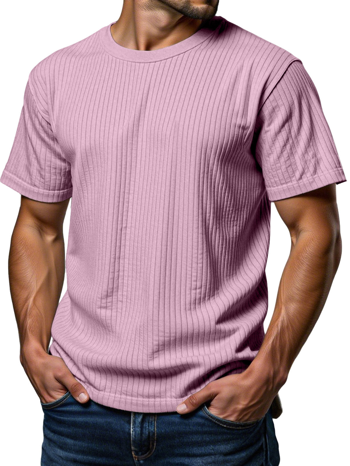 Men's Daily Loose Vertical Texture Round Neck Short-sleeved T-shirt