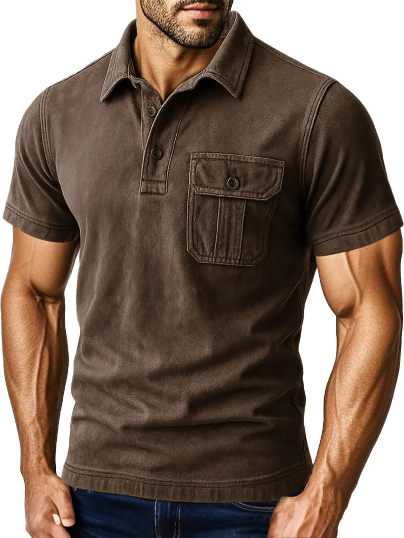 Men's Outdoor Retro Workwear Lapel Pocket Polo Shirt