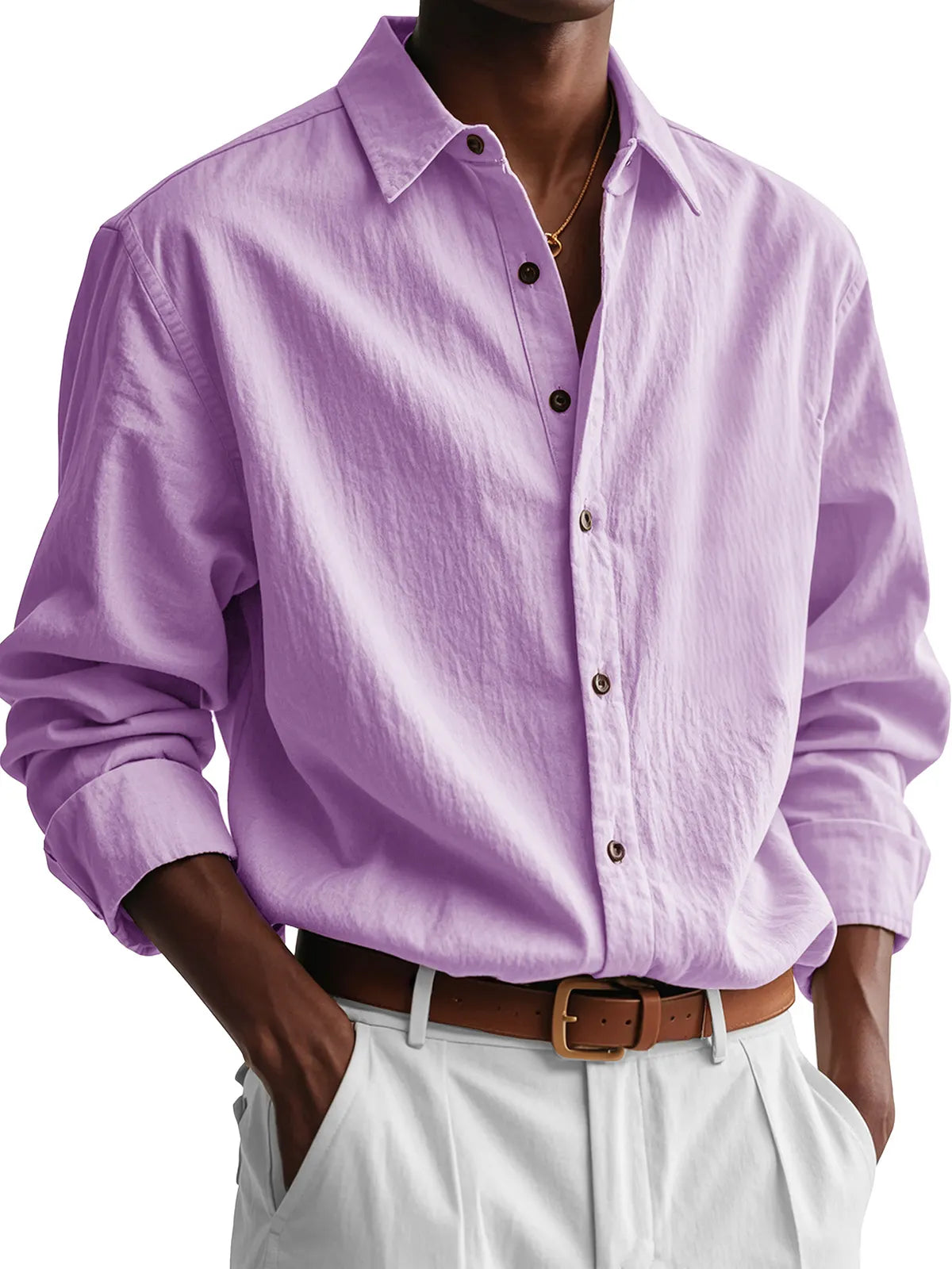Men's Fashion Casual Pleated Fabric Long Sleeve Shirt