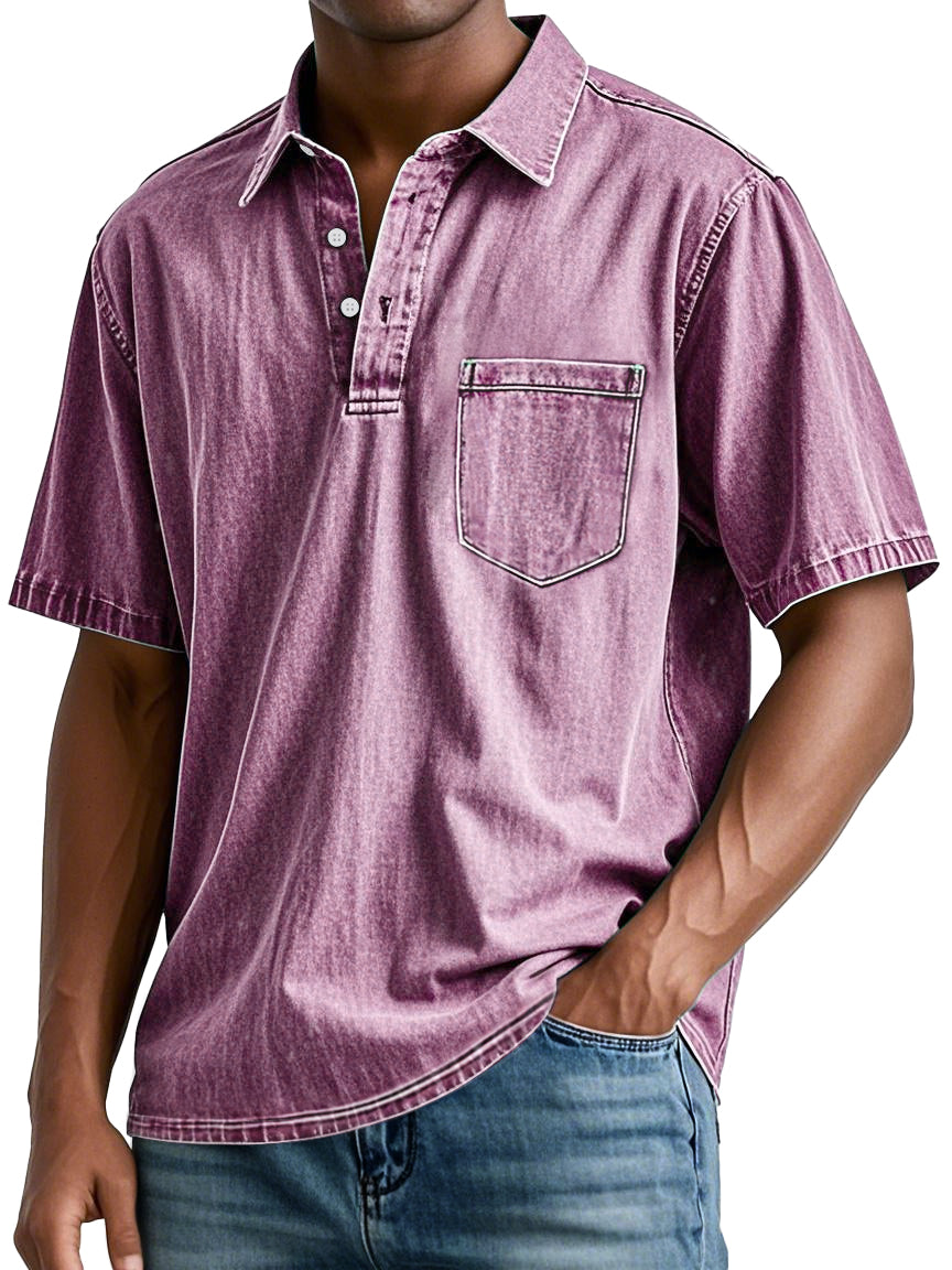 Men's Retro Lapel Pocket Casual Fashion Short Sleeve POLO Shirt