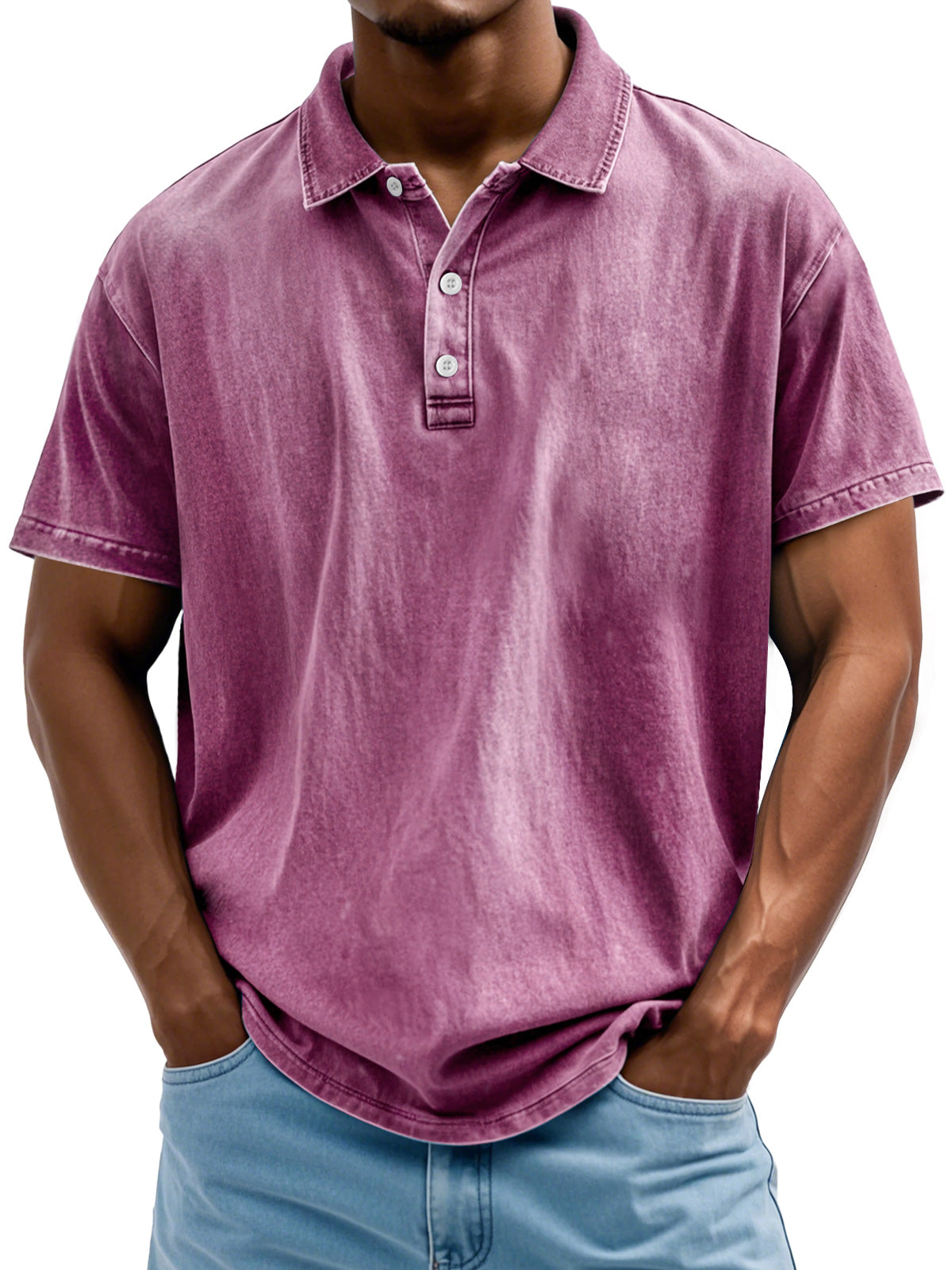 Men's Vintage Washed And Distressed Pure Cotton Lapel Short-sleeved Polo Shirt