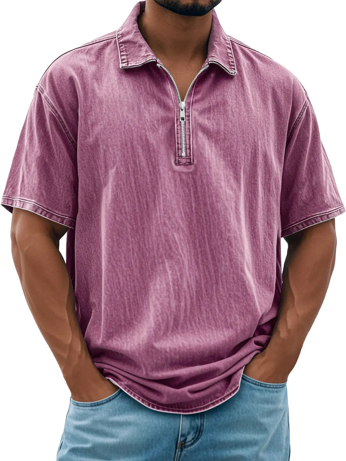 Men's Retro Daily Lapel Zipper Casual Short Sleeve POLO Shirt