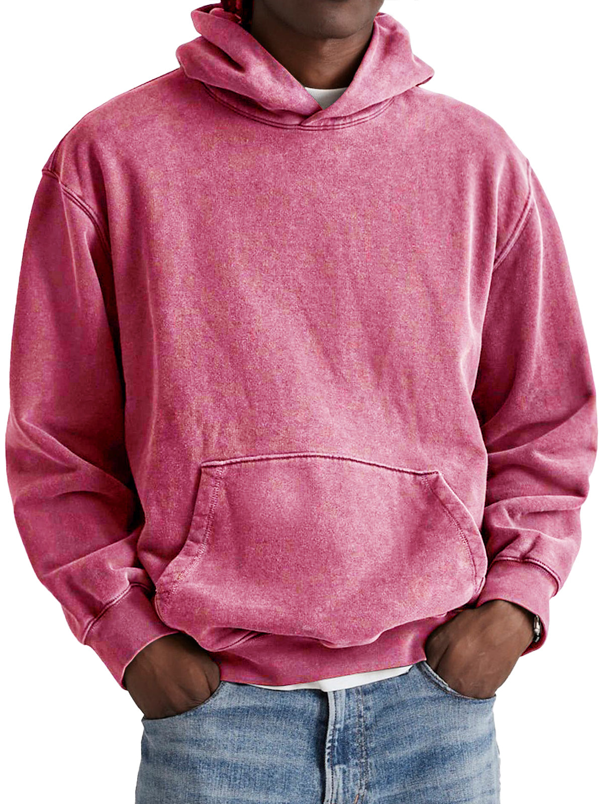 Men's Retro Cotton Hooded Distressed Washed Solid Color Sweatshirt