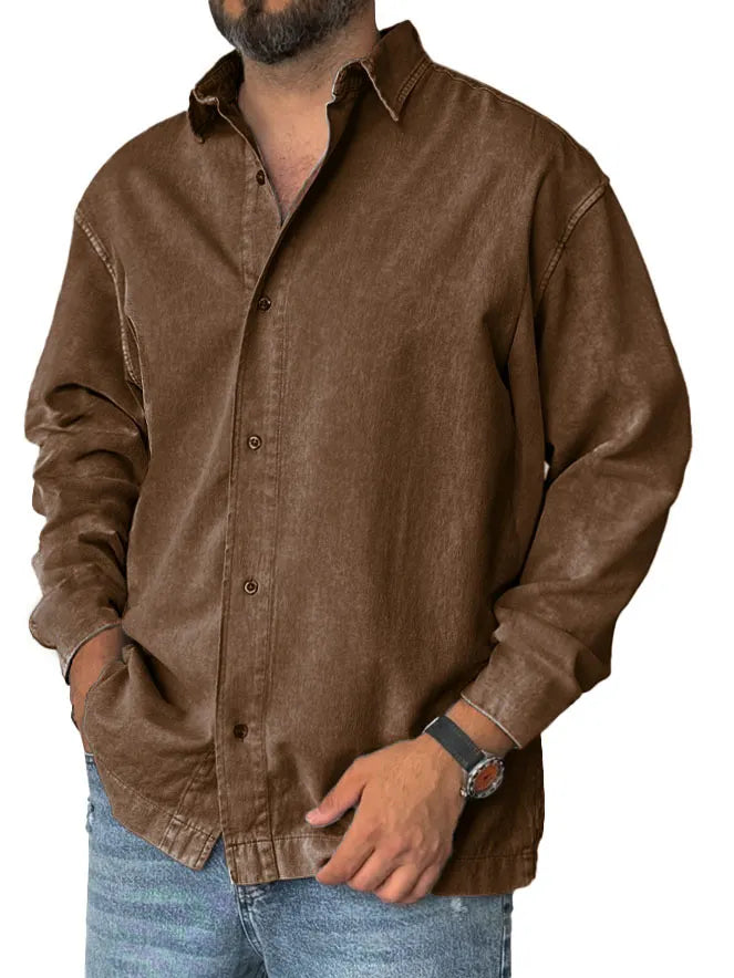Men's Fashion Retro Distressed Lapel Long-sleeved Shirt
