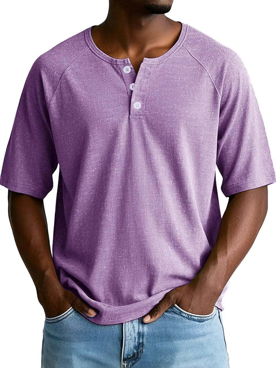 Men's Fashion Retro Sports Raglan Short Sleeve Button-Down Henley Shirt