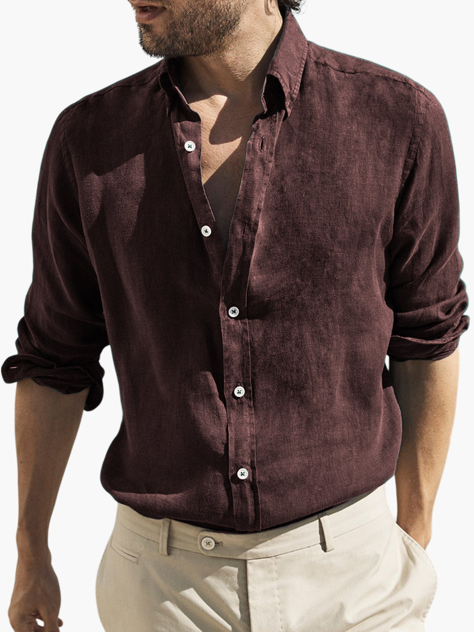 Men's Vintage Cotton Distressed Basic Washed Loose Long Sleeve Button Lapel Everyday Shirt