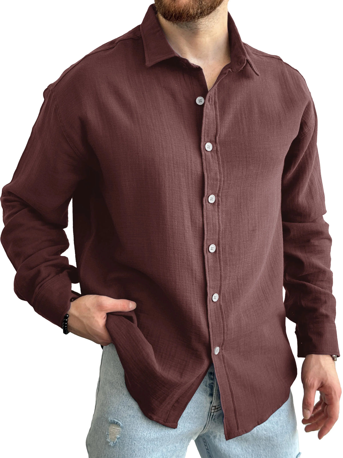 Men's Fashion Casual Lapel Long Sleeve Shirt