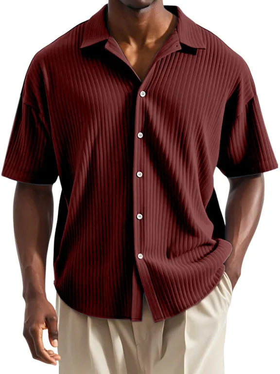 Men's Daily Casual Vertical Striped Texture Short-sleeved Lapel Shirt