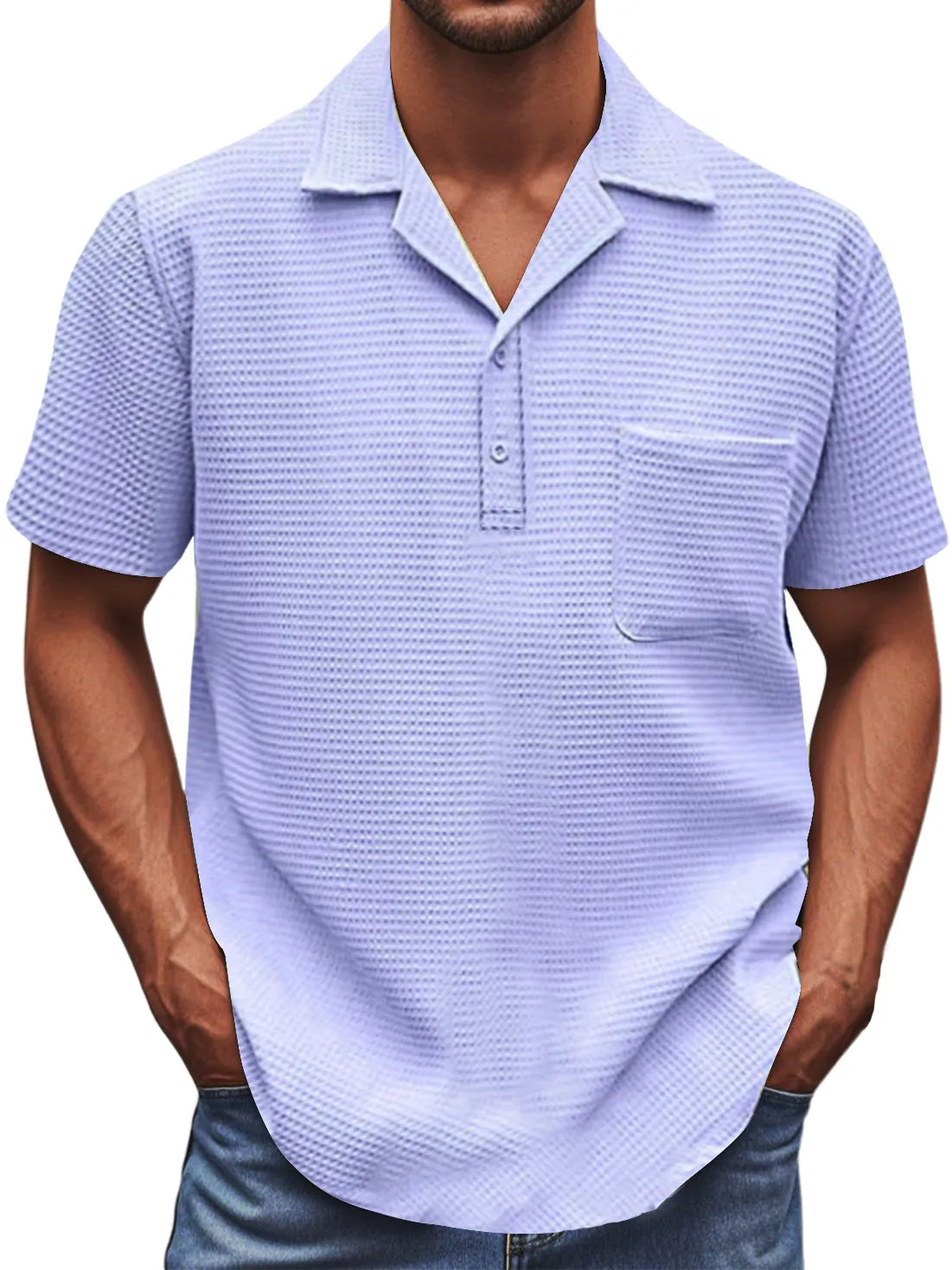 Men's Waffle Fabric Basic Pocket Short-sleeved Polo