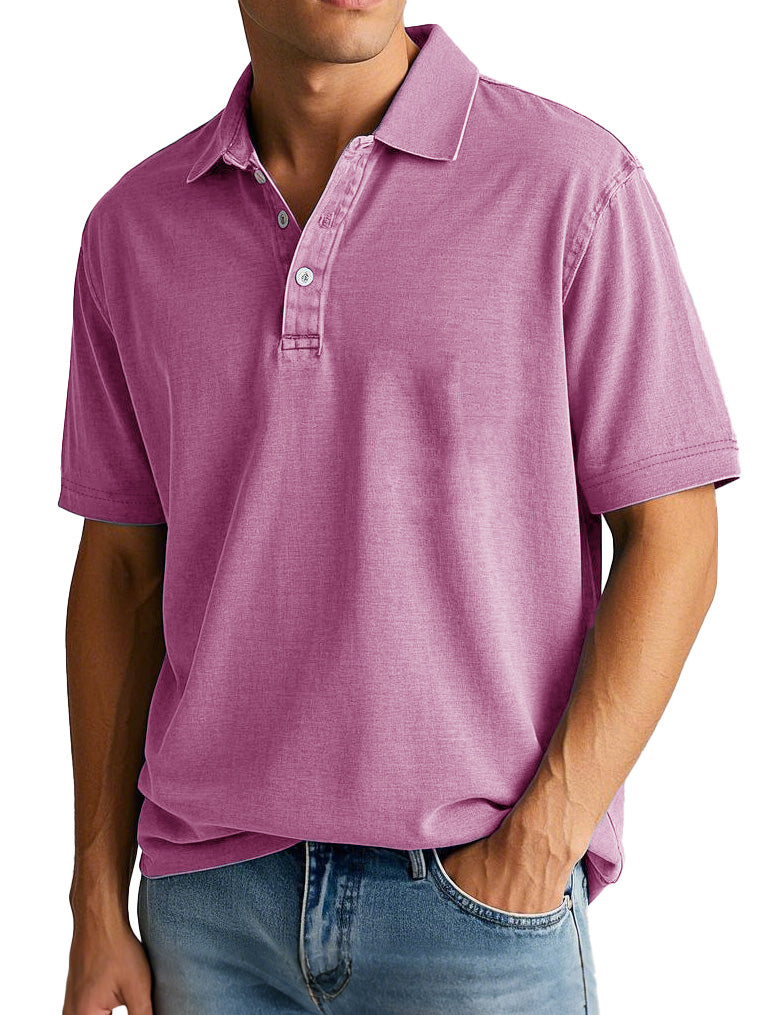 Men's Vintage Distressed Pocket Short Sleeve Lapel Polo Shirt