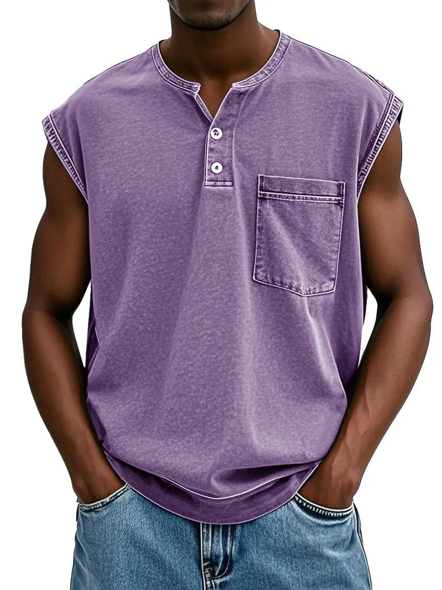 Men's Fashion Retro Water Pocket Washed Sleeveless Vest