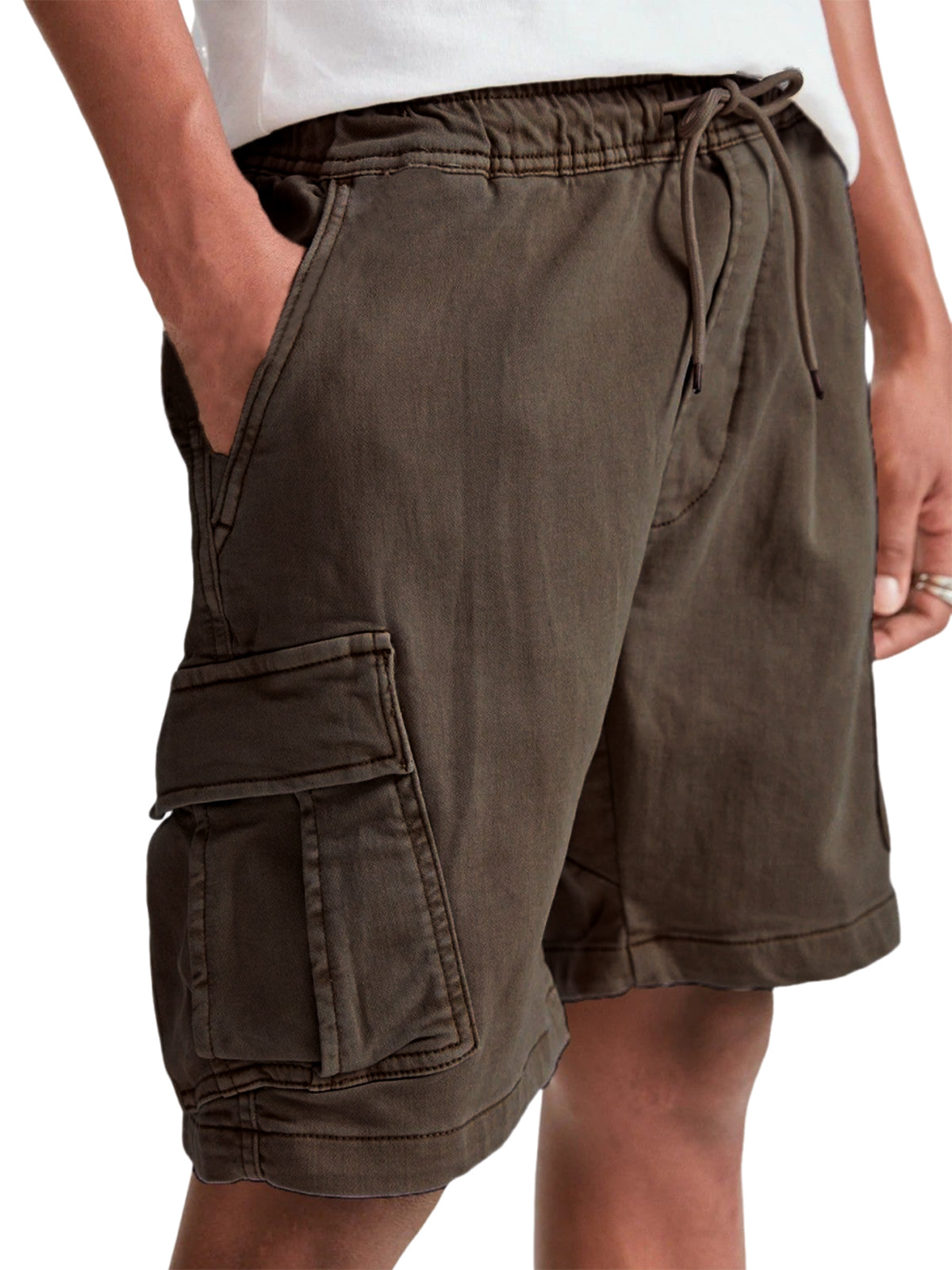 Men's Multi-Pocket Utility Cargo Pants Stylish Lace-up Casual Bermuda Shorts