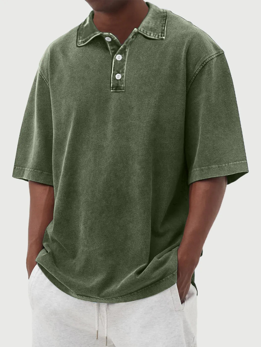 Men's washed and distressed 100% cotton daily casual POLO shirt