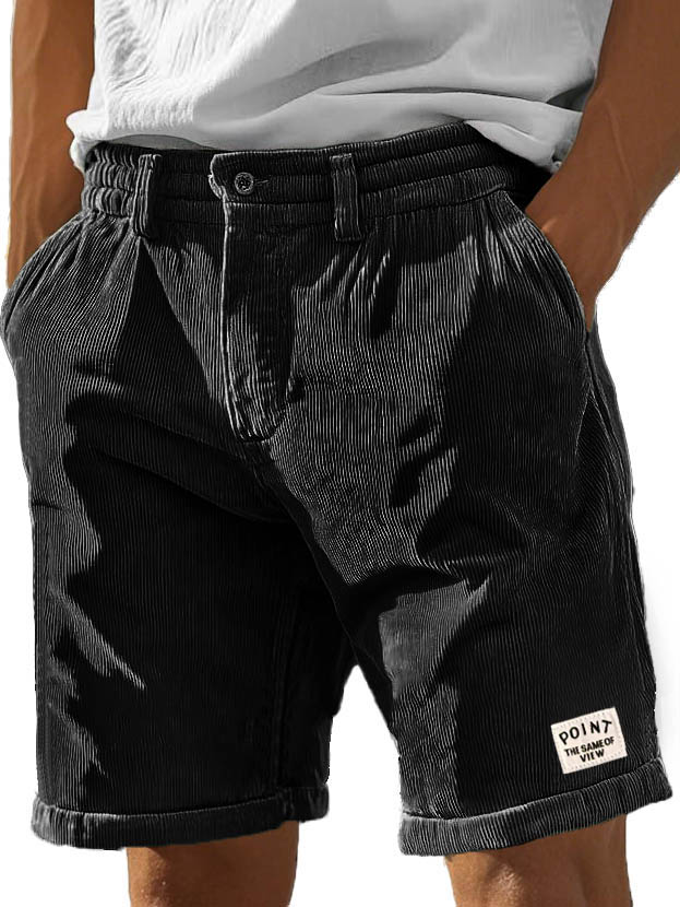 Men's Fashion Casual Corduroy Logo Embroidered Pocket Lace-up Shorts