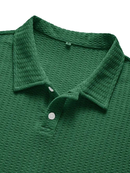 Men's Fashionable Retro Waffle Fabric Short Sleeve Polo Shirt