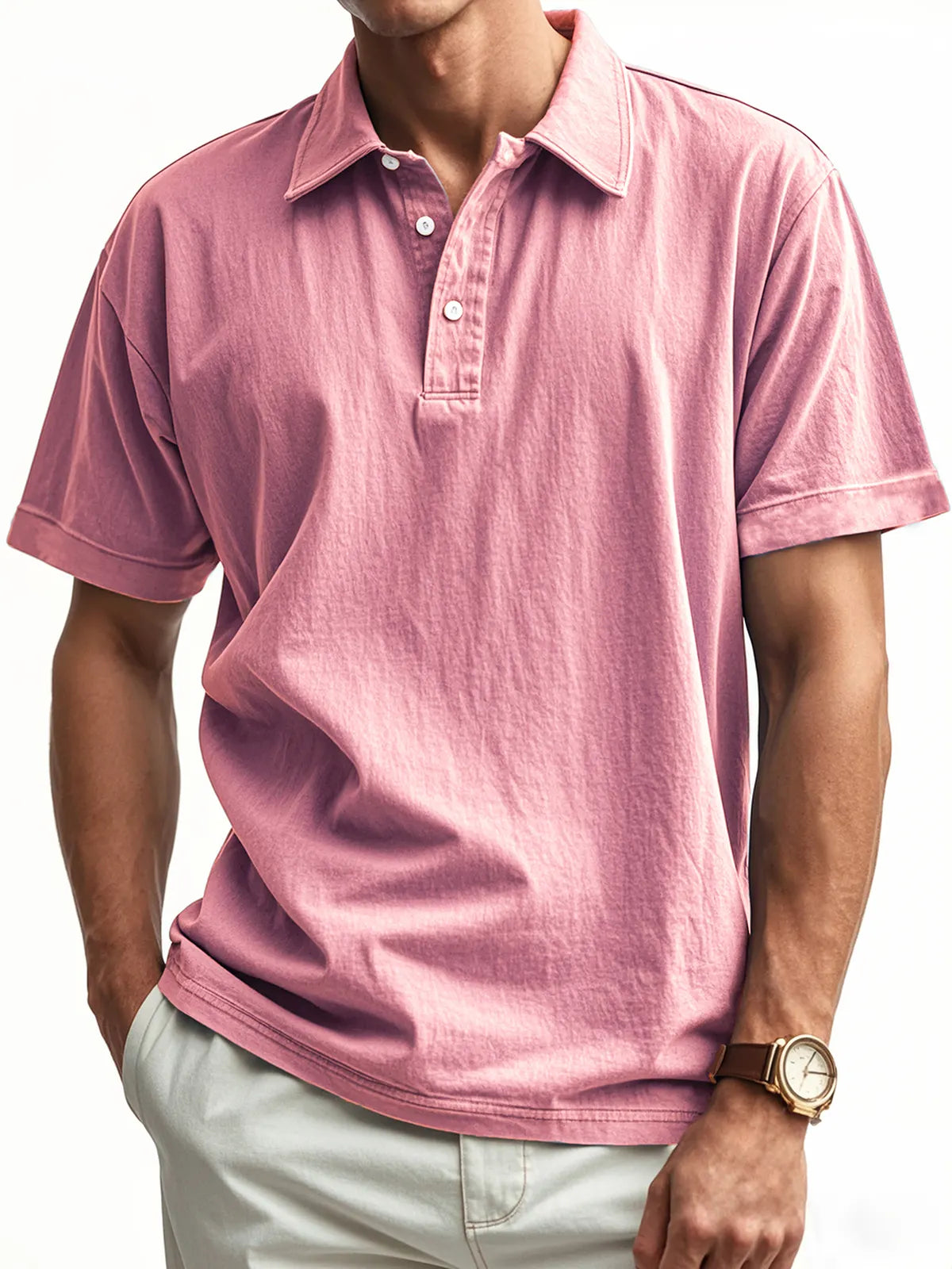 Men's Retro Washed Distressed Button Lapel Casual POLO Shirt