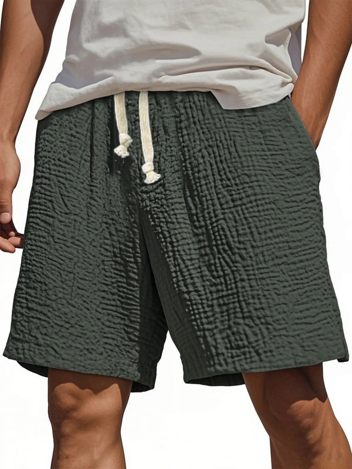 Men's Stylish Wrinkled Textured Lace-up Casual Shorts