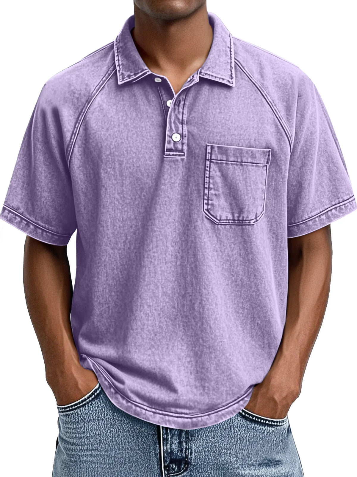 Men's Retro Casual Lapel Raglan Short Sleeve Polo Shirt