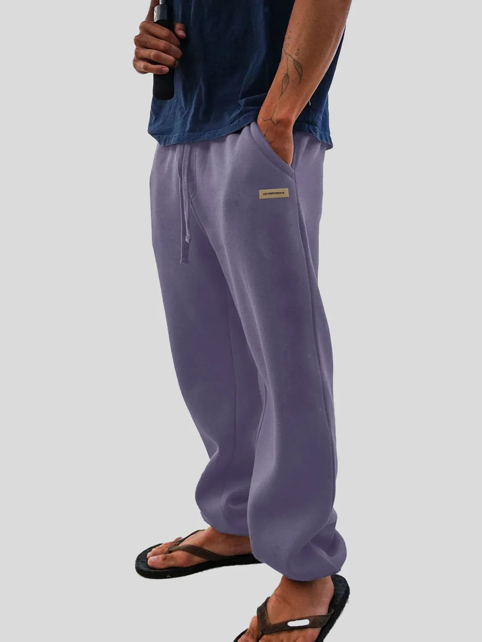 Men's Fashion Casual Sports Logo Embroidered Pocket Cuffed Trousers