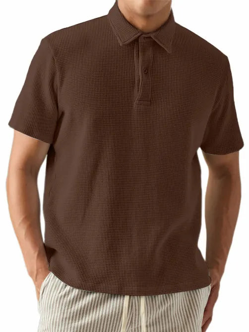 Men's Waffle Fabric Fashionable And Simple Casual Polo Top