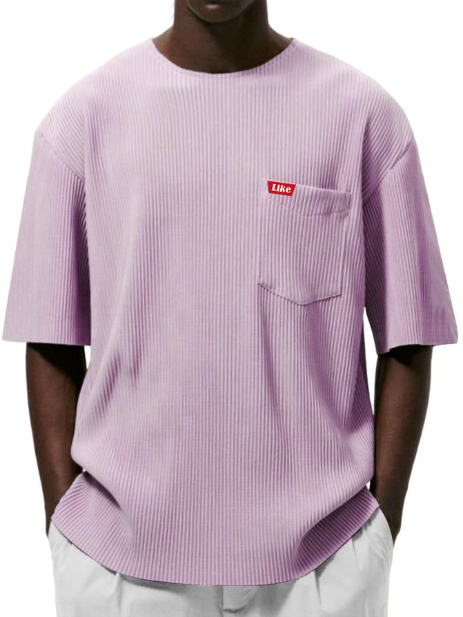 Men's Textured Striped Pocket Fashion Casual Short-sleeved T-shirt