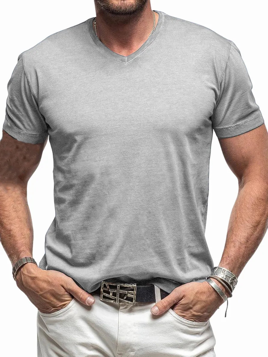 Men's Comfortable V-neck Cotton Basic Bottoming Shirt Short-sleeved T-shirt
