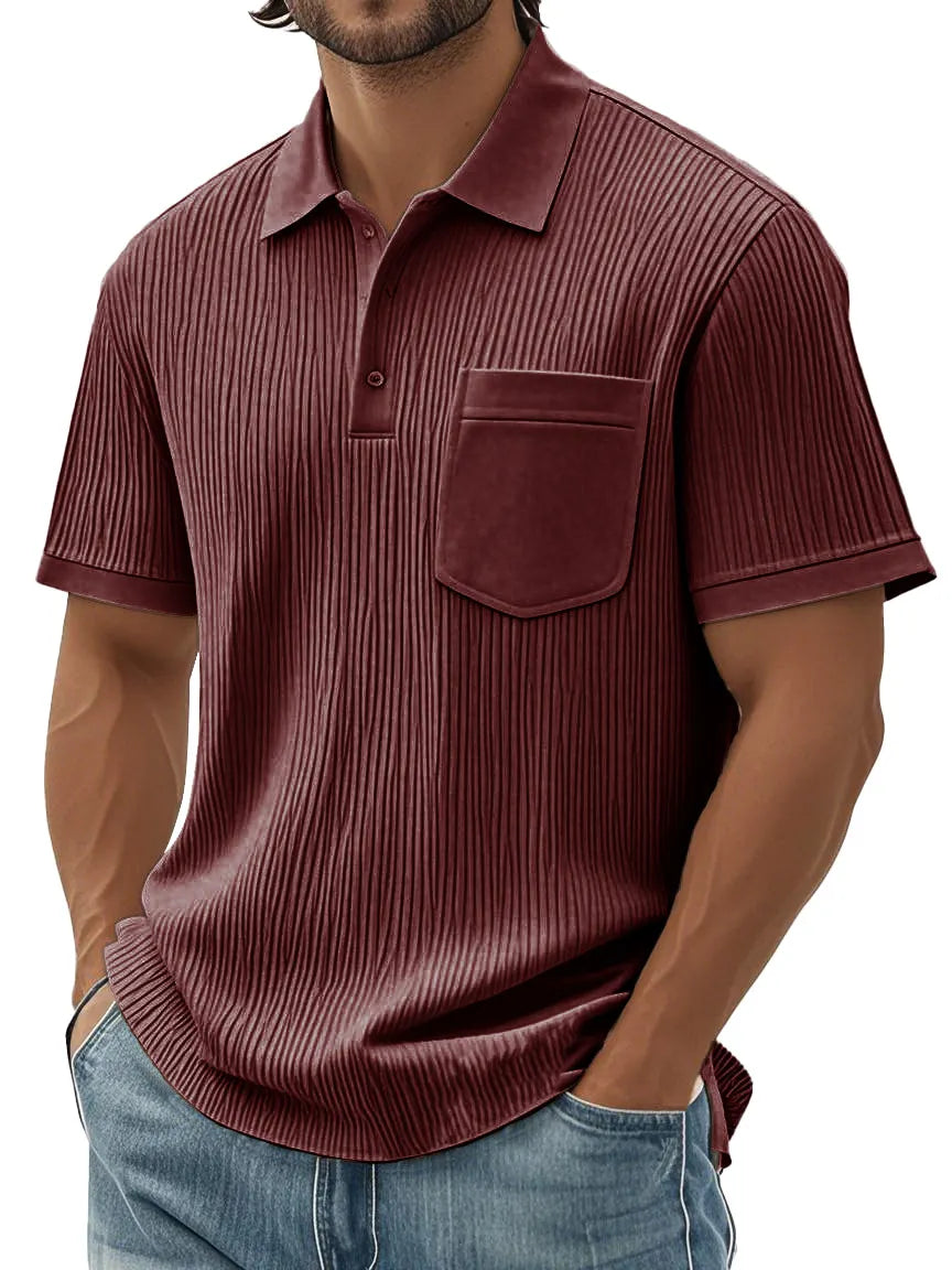 Men's Fashion Casual Textured Fabric Short-sleeved Pocket Polo Shirt