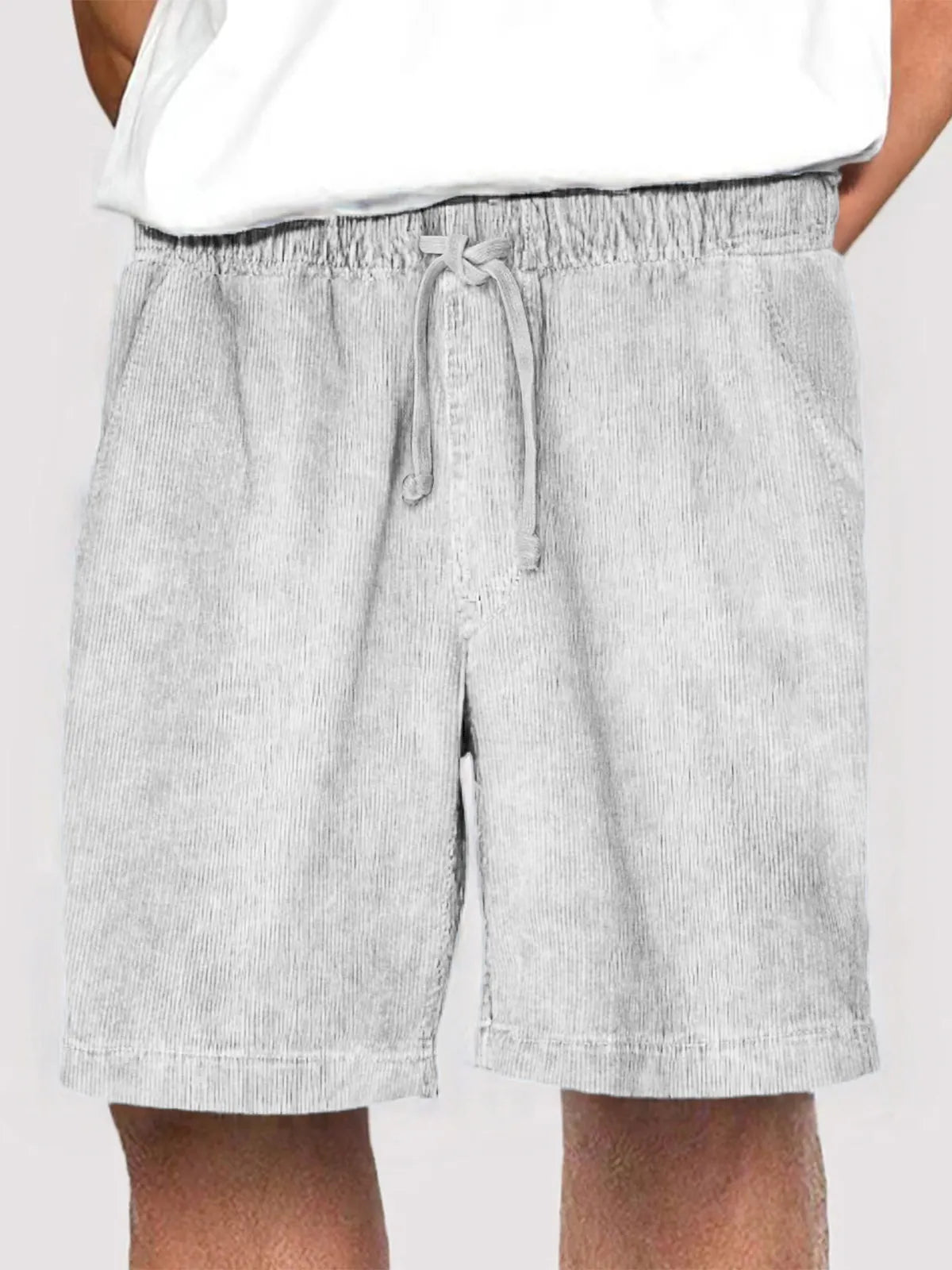 Men's Fashion Corduroy Casual Everyday Elastic Waist Drawstring Shorts With Side Pockets