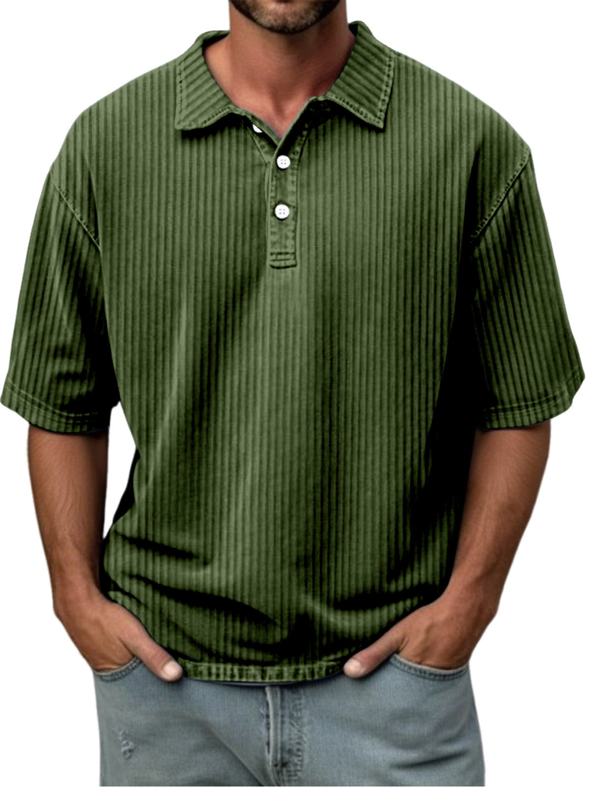 Men's Casual Solid Color Pit Lapel Short Sleeve Polo Shirt