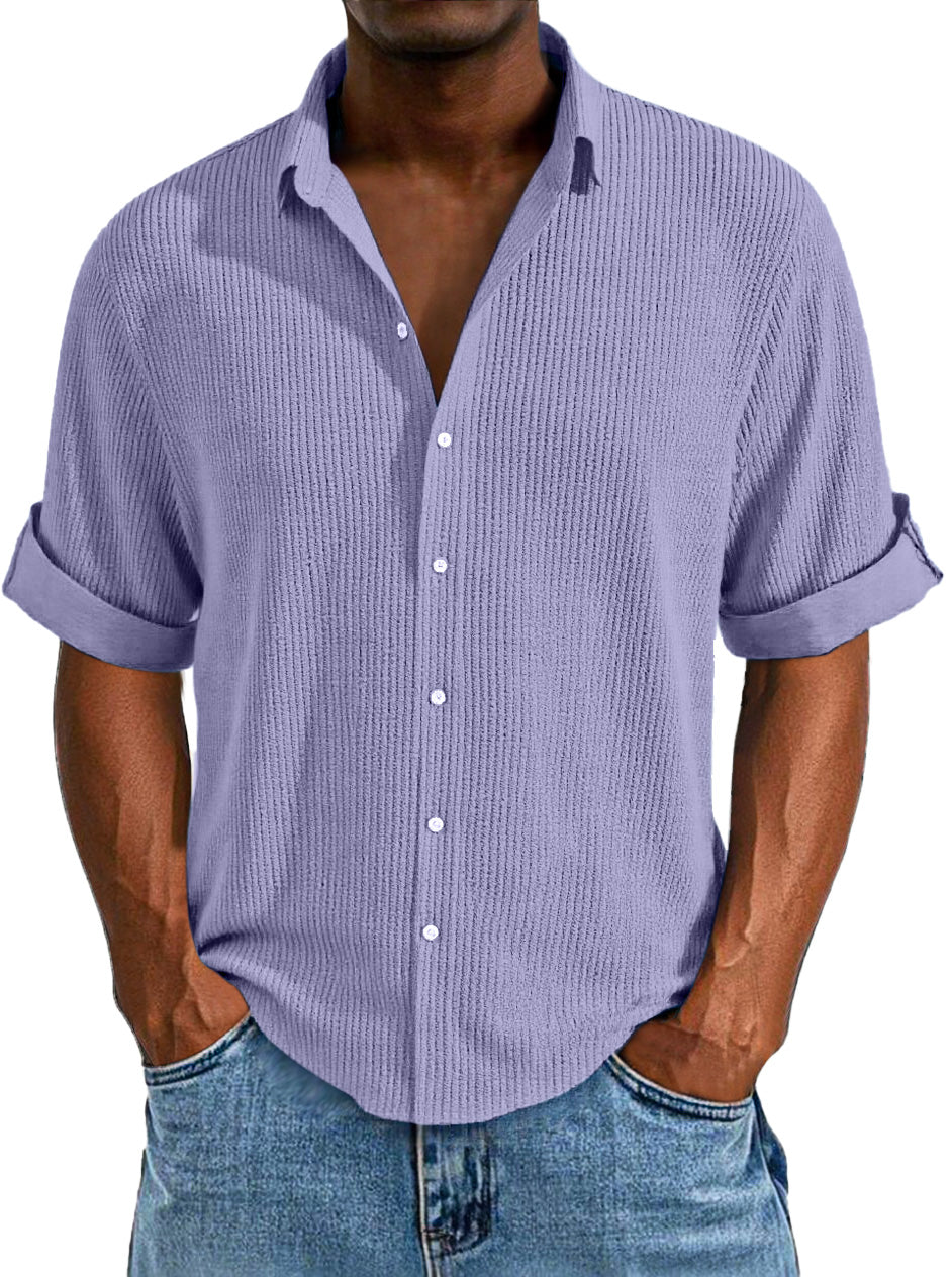 Men's Casual Loose Simple Texture Solid Color Button Short-sleeved Shirt