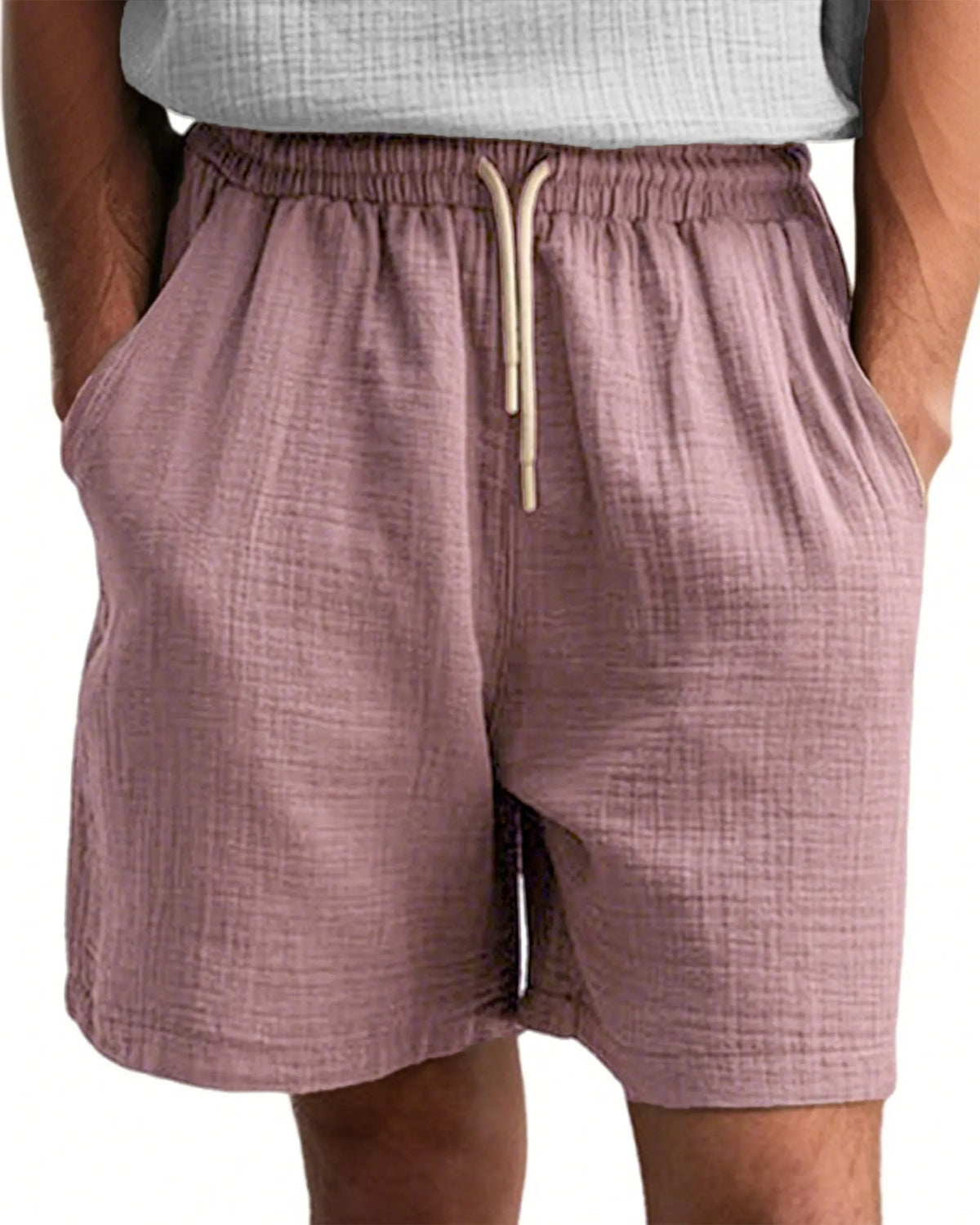 Men's Comfort Gauze Musilin Daily Casual Lace-Up Shorts with Pockets