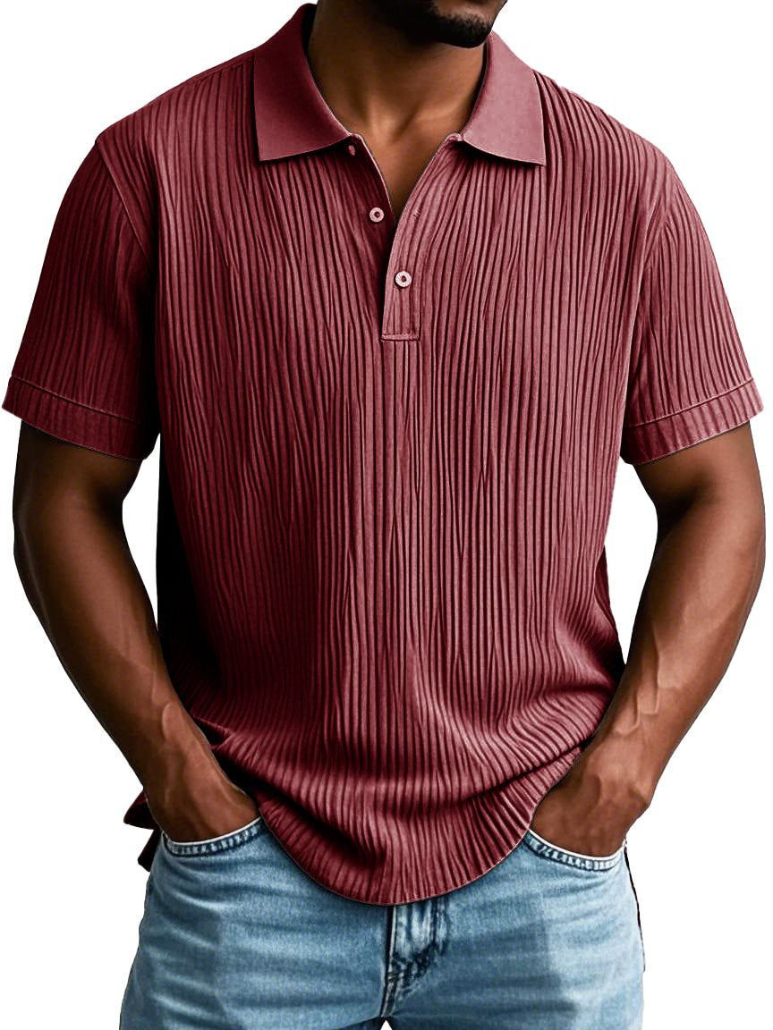 Men's Fashion Casual Short-sleeved Lapel Polo Shirt With Ribbed Fabric