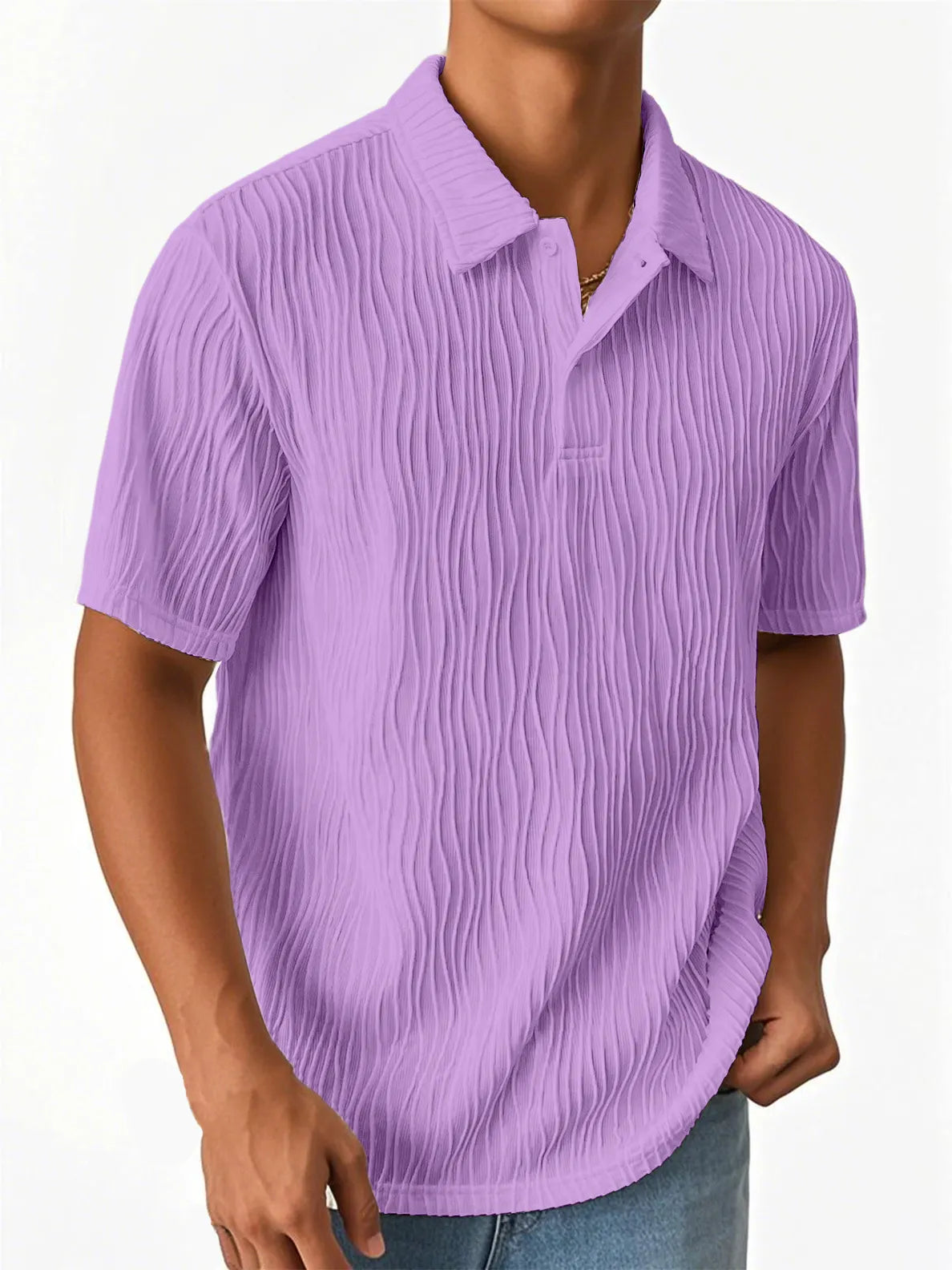 Men's Fashion Textured Jacquard Fabric Short-sleeved Polo