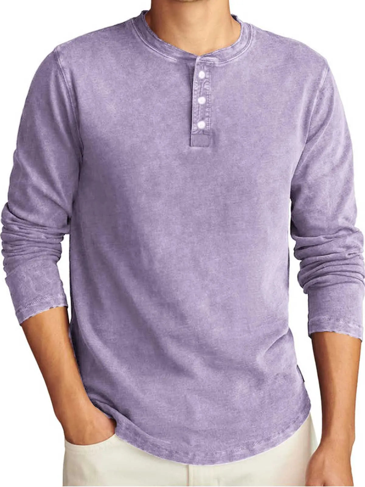 Men's Vintage Distressed Long Sleeve Casual T-Shirt Henley Shirt