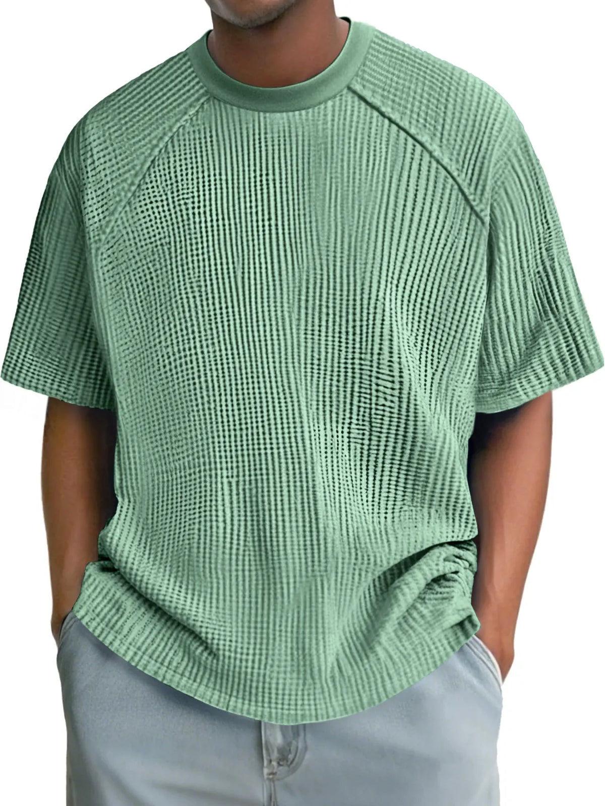 Men's Fashion Waffle Raglan Round Neck Comfortable Short Sleeve T-Shirt