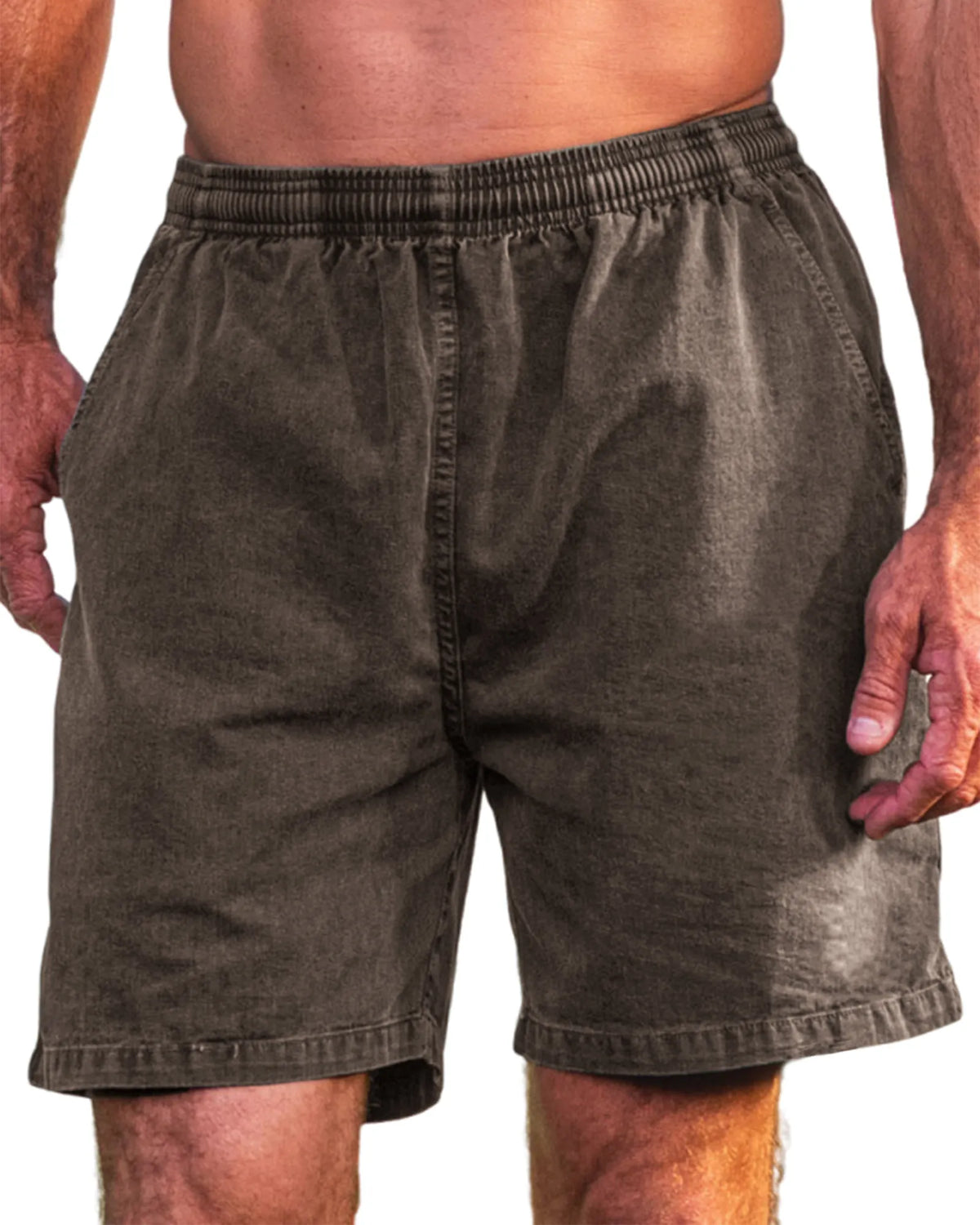 Men's Stylish Cotton Dyed Everyday Casual Elastic Waist Shorts With Side Pockets