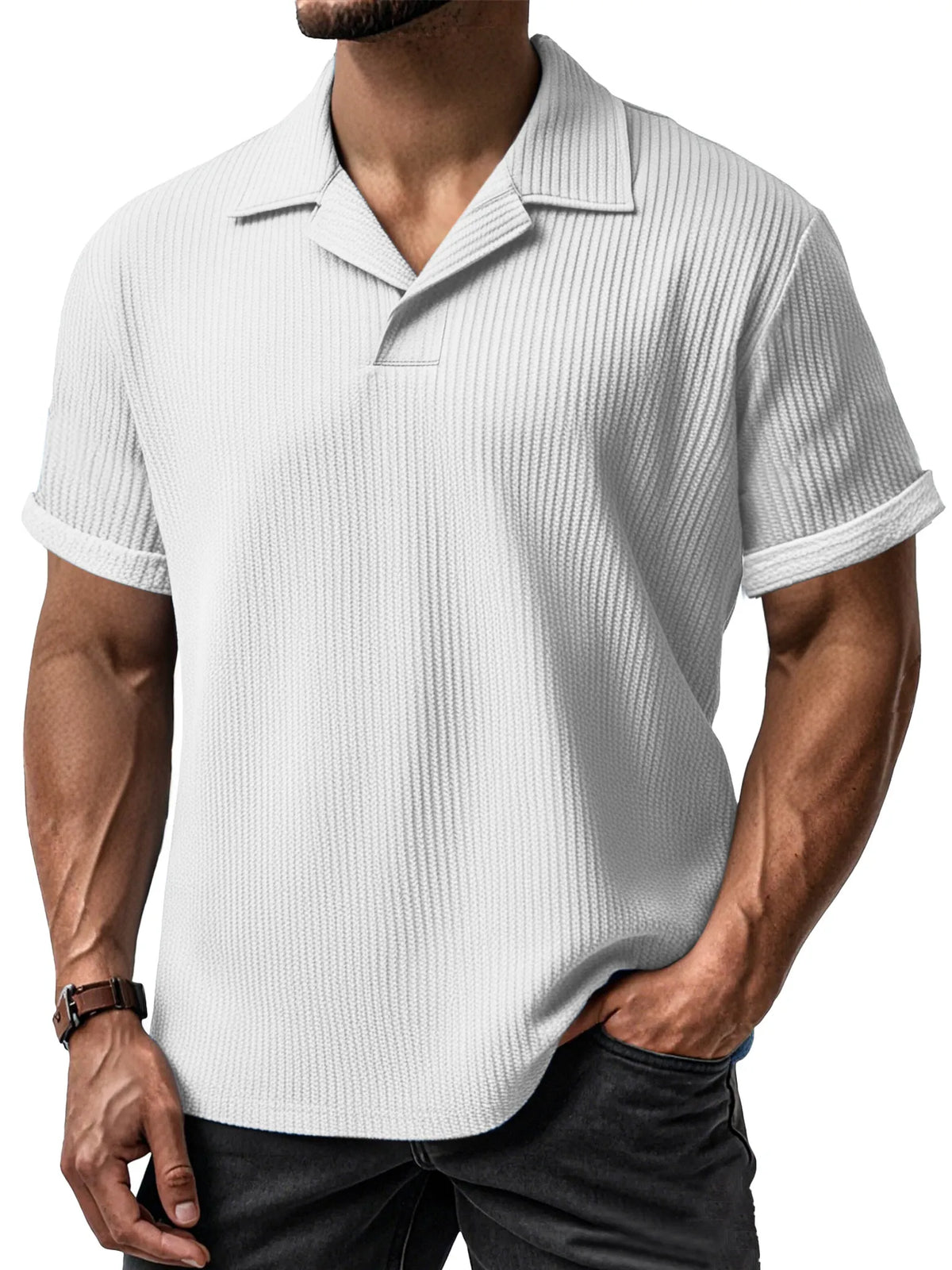 Men's Daily Simple Textured Lapel Short-sleeved Polo Shirt