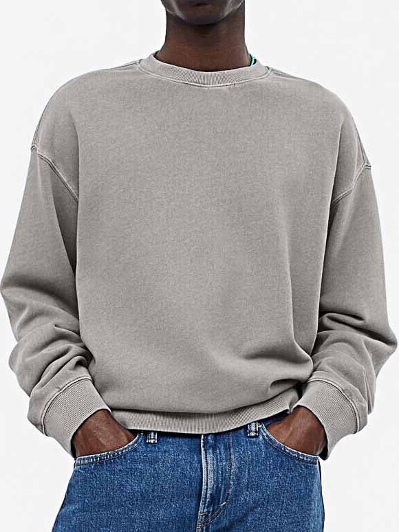 Men's Fashionable Casual Distressed Washed Long-sleeved Crew Neck Sweatshirt