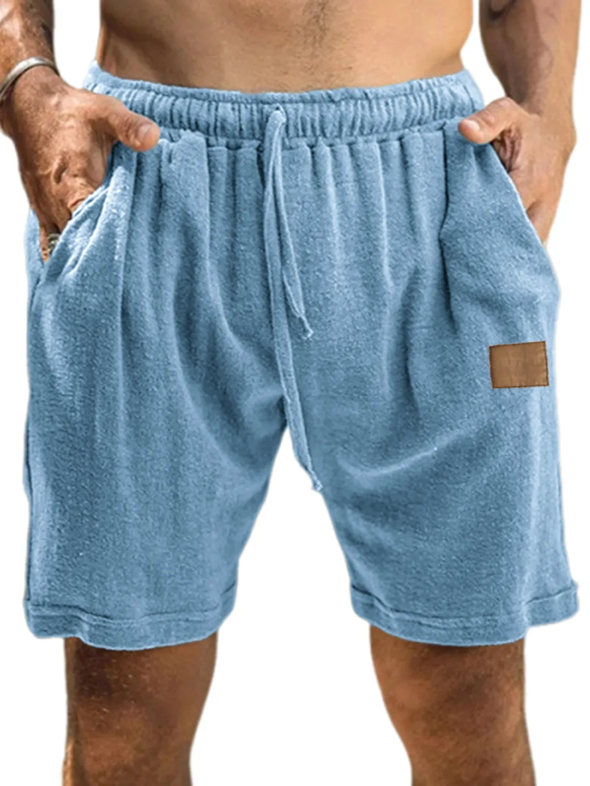 Men's Textured Comfort Embroidered Logo Holiday Casual Lace-Up Shorts with Side Pockets