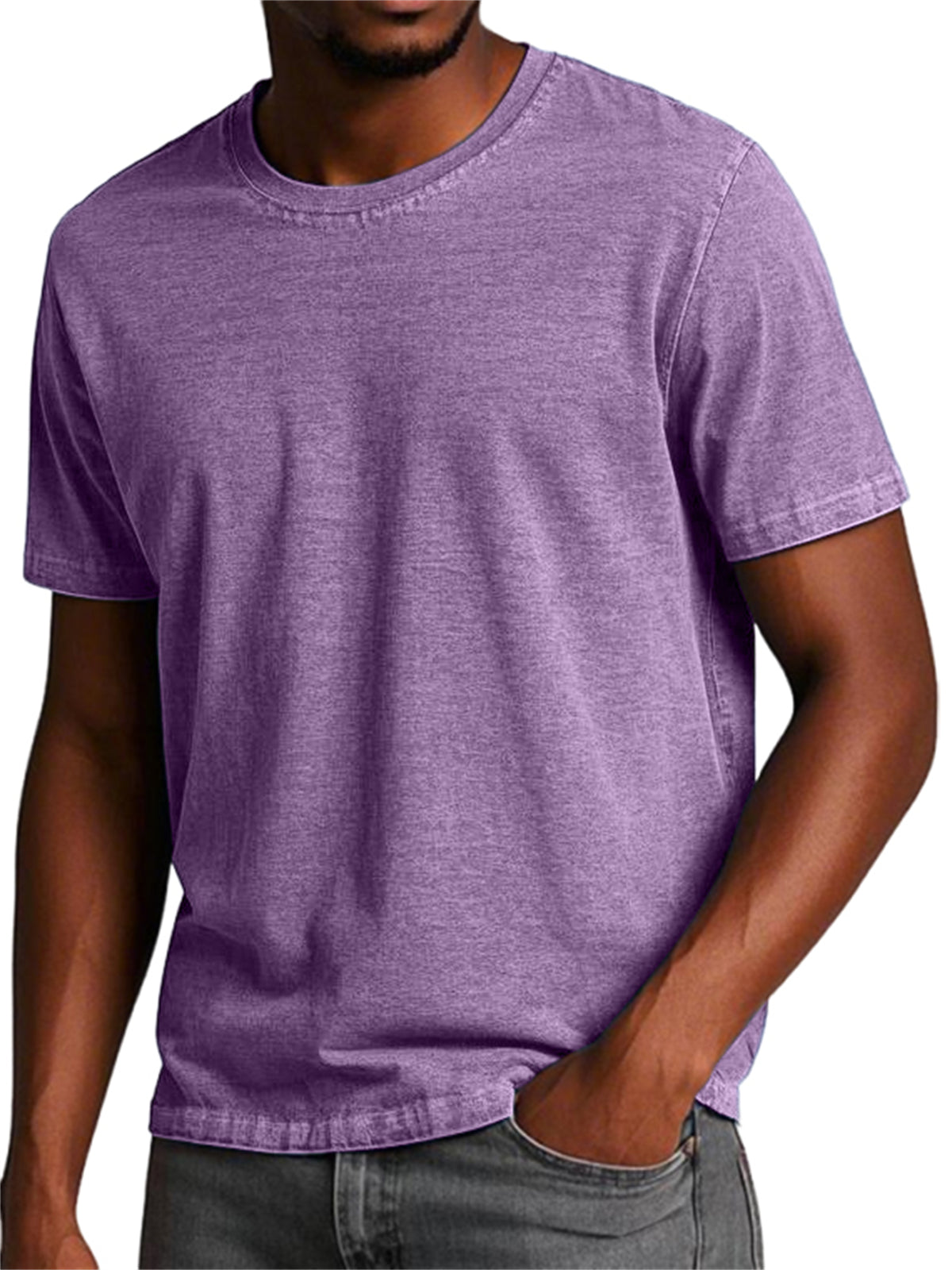 Men's 100% Cotton Washed And Distressed Retro Casual Round Neck Short-sleeved T-shirt