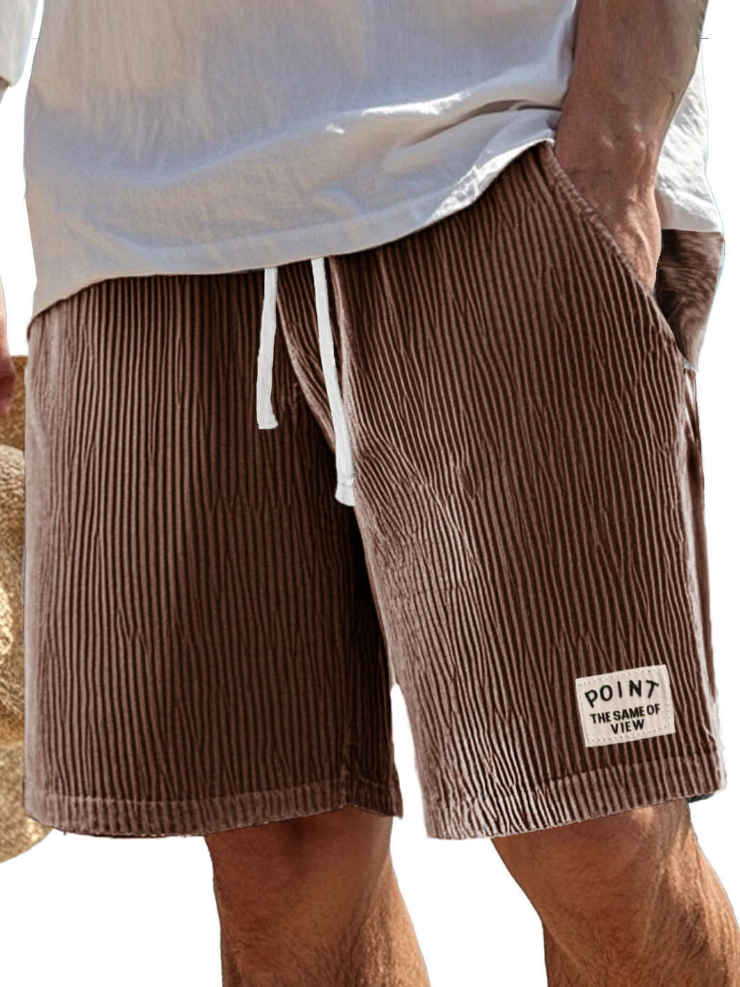 Men's Fashion Casual Ribbed Fabric Pocket Embroidered Logo Shorts