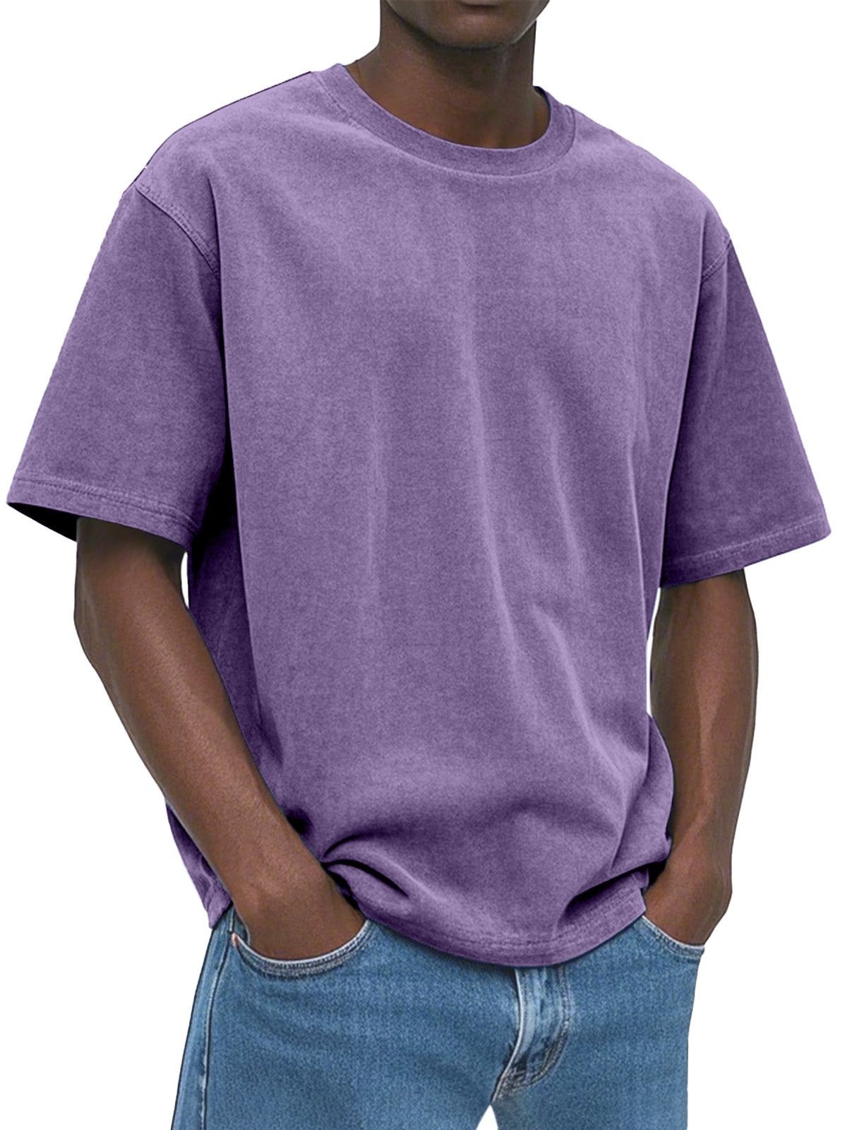 Men's Casual Comfortable And Loose Solid Color Suede Short-sleeved T-shirt
