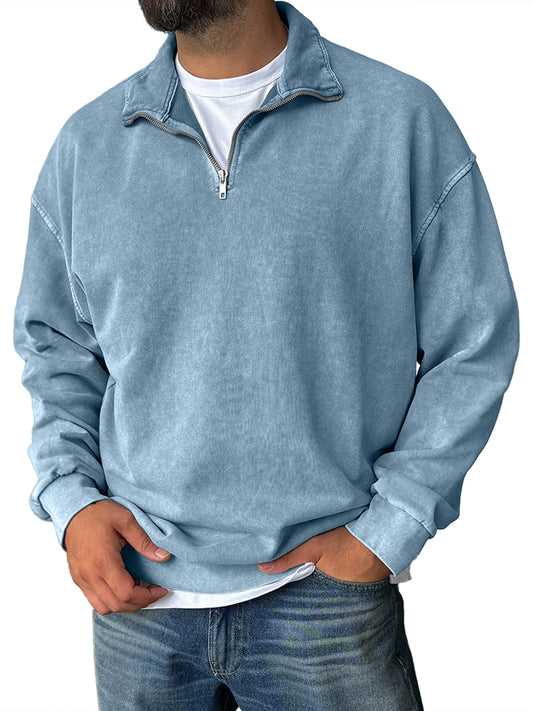 Men's Fashionable Retro Half-zip Stand Collar Casual Sweatshirt