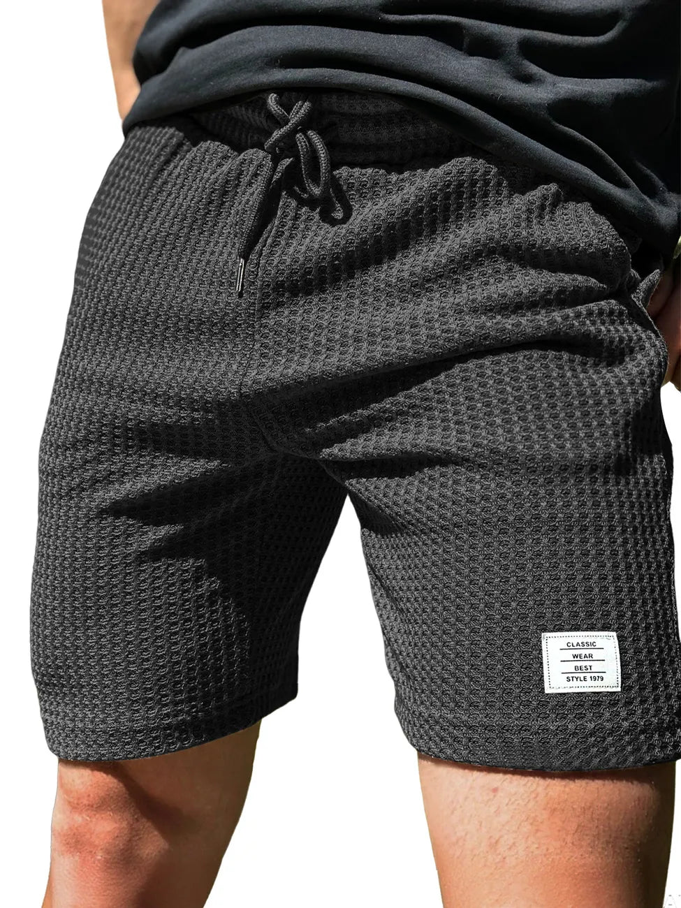 Men's Everyday Waffle Embroidered Logo Drawstring Casual Shorts