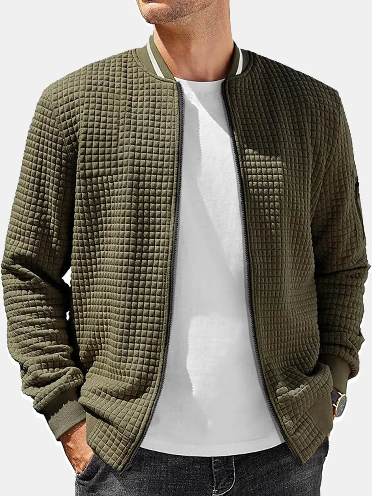 Men's Casual Solid Color Comfortable Square Zipper Baseball Shirt Jacket