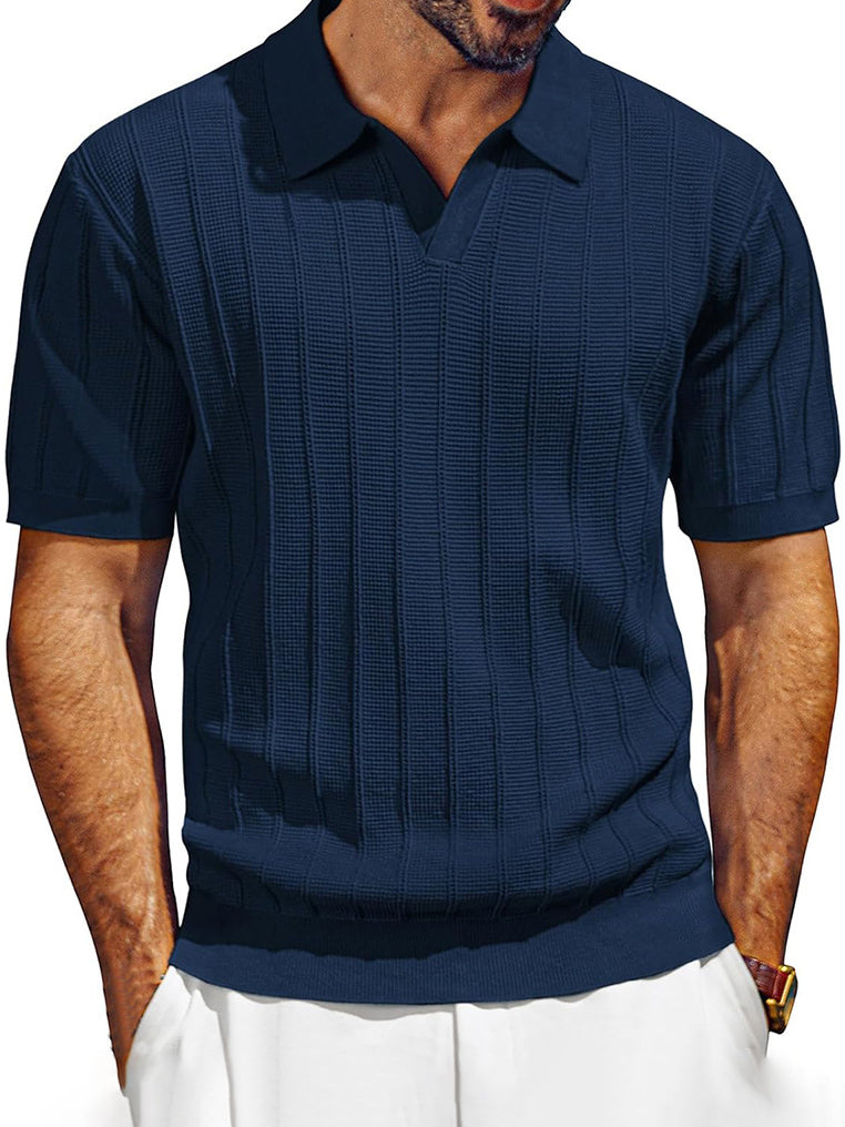 Men's Knitted Retro Fashion Casual V-neck Polo Shirt
