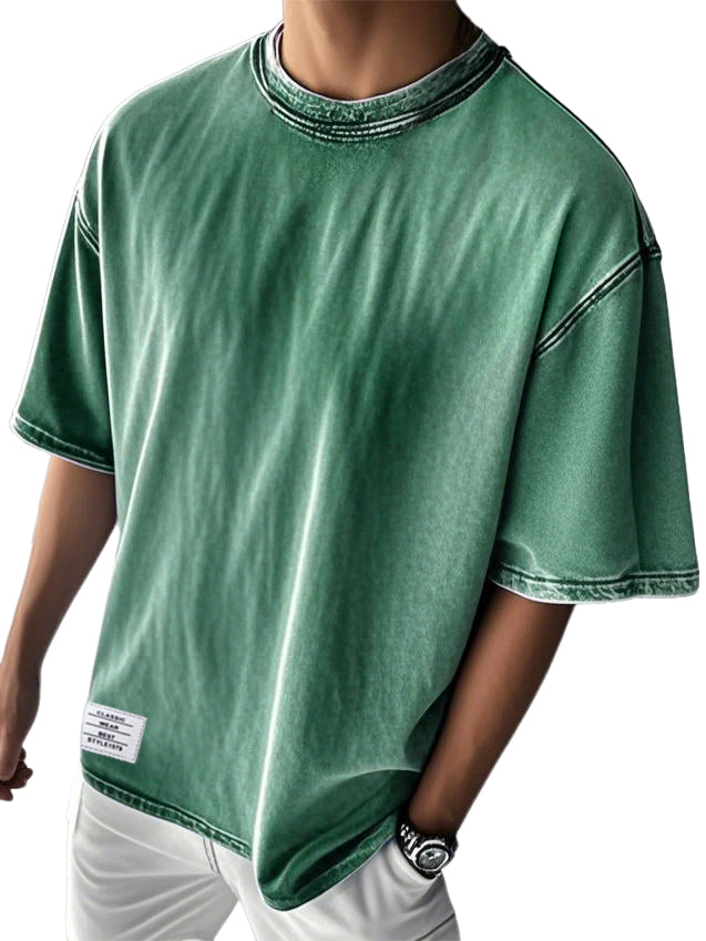 Men's Stylish Washed Distressed Cotton Logo Casual Short Sleeve T-shirt