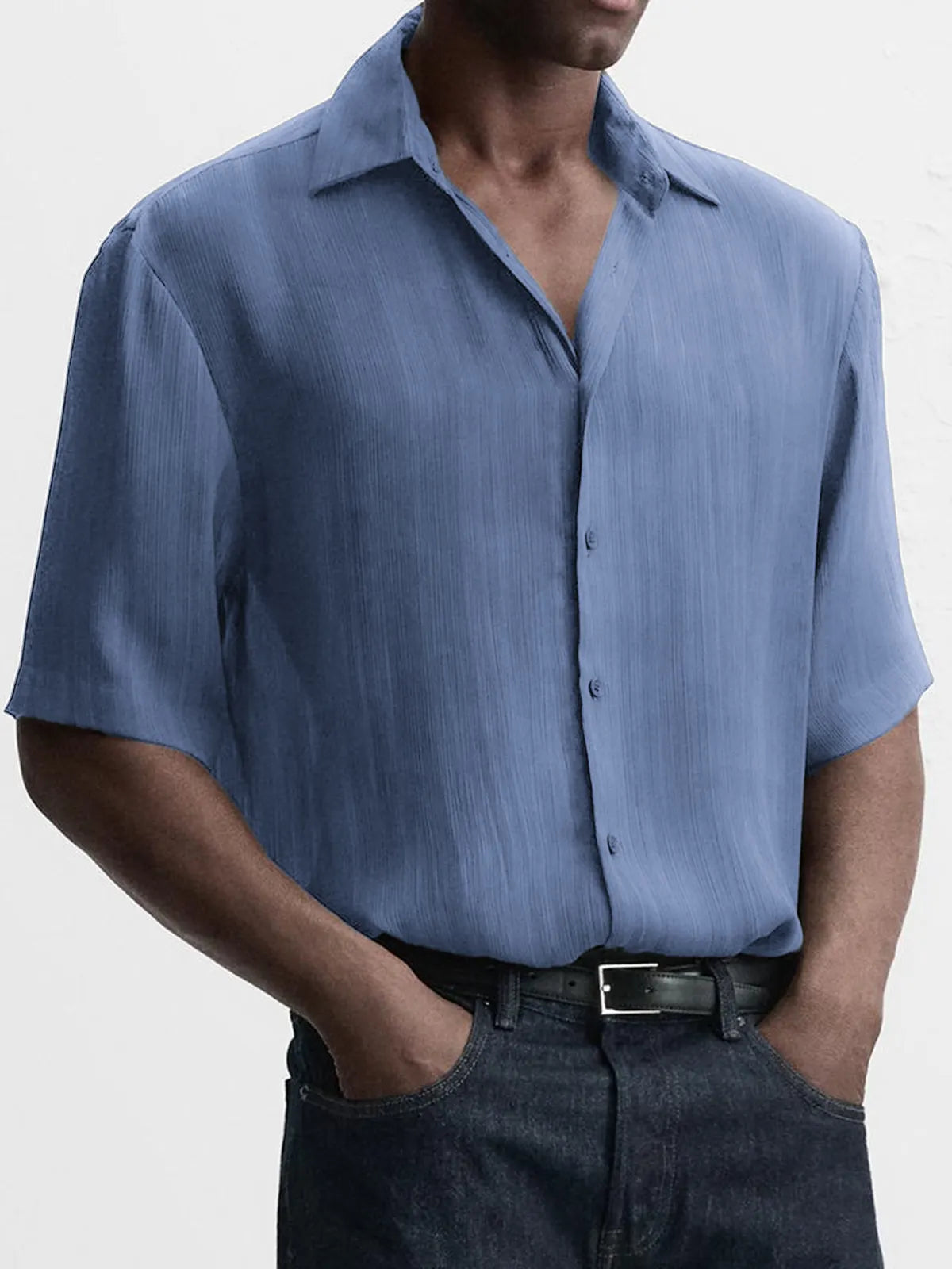 Men's Breathable Textured Casual Short Sleeve Basic Shirt