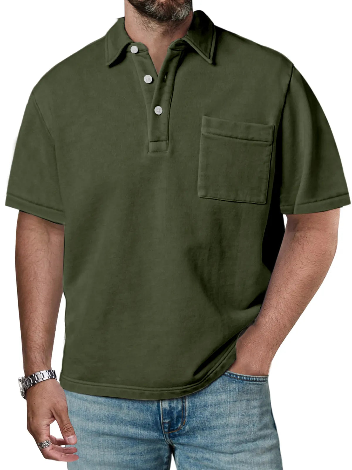 Men's Casual Solid Color Daily Simple Lapel Short-sleeved Polo Shirt